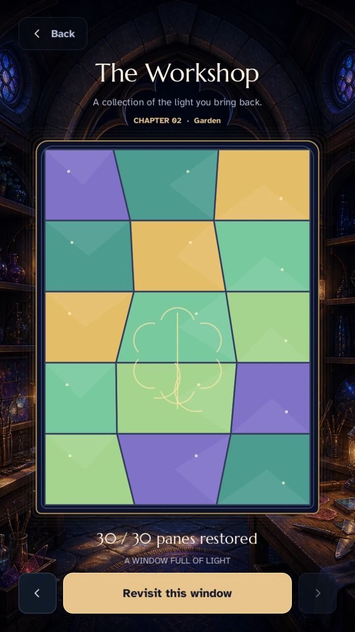 The Refraction Garden stained-glass collection design in the Workshop